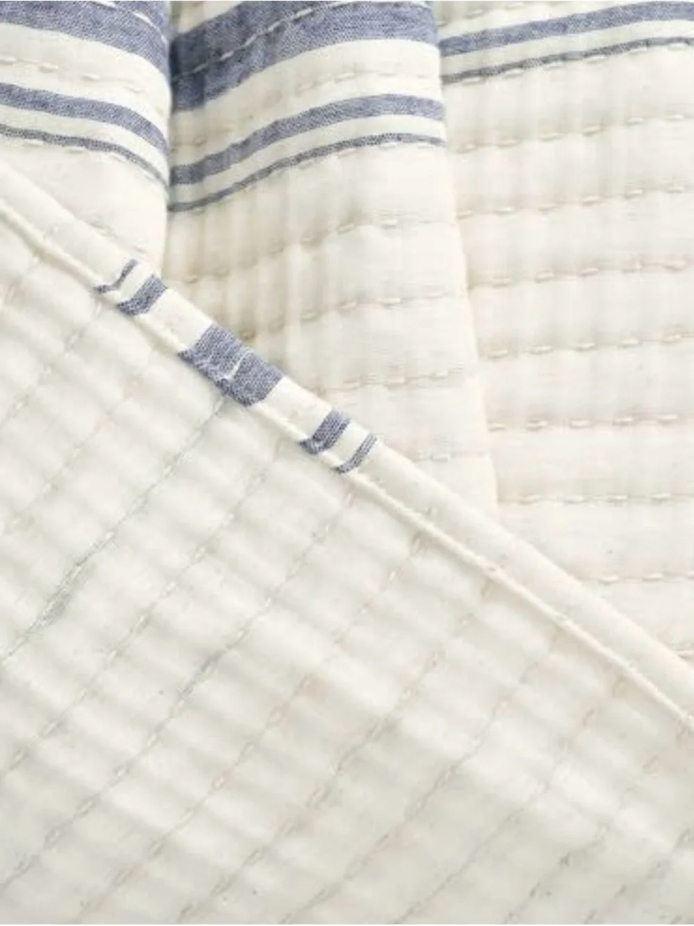 White Quilted Cotton Throw with Blue Stripe - Home Bedding